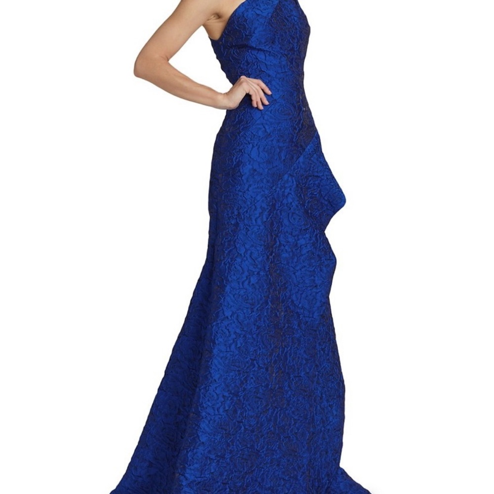 Teri Jon By Rickie Freeman Floral Lace Asymmetric Gown Dress